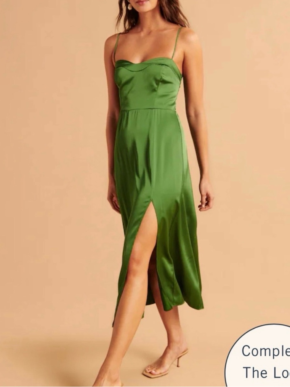 Abercrombie & Fitch Emerald Green Camille Satin Midi Dress High Slit Womens XS